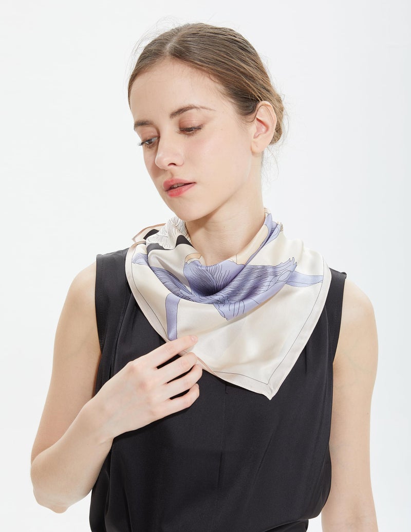 MEISEE 100% Pure Mulberry Silk Medium Square Scarf Head Scarf for Women (in) Natural Silk Neckerchief Printed Headscarf with Gift Packed (5) - Image 3